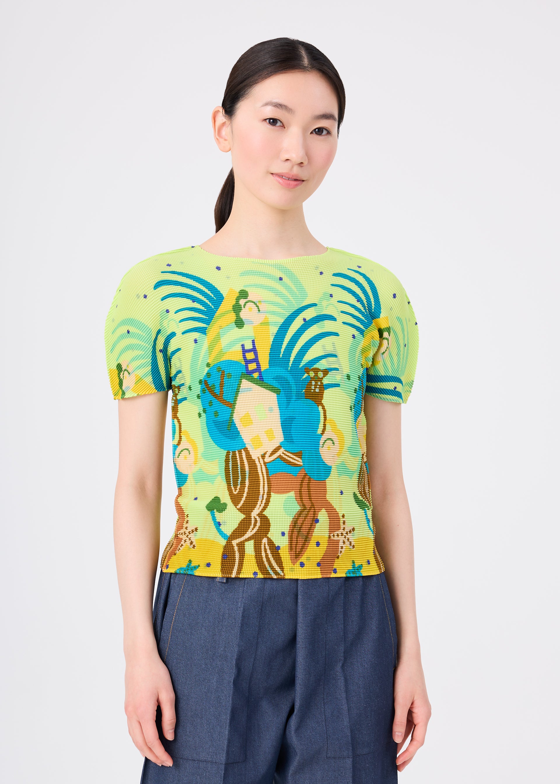 Issey Miyake Island tričko lososové s krátkým rukávem