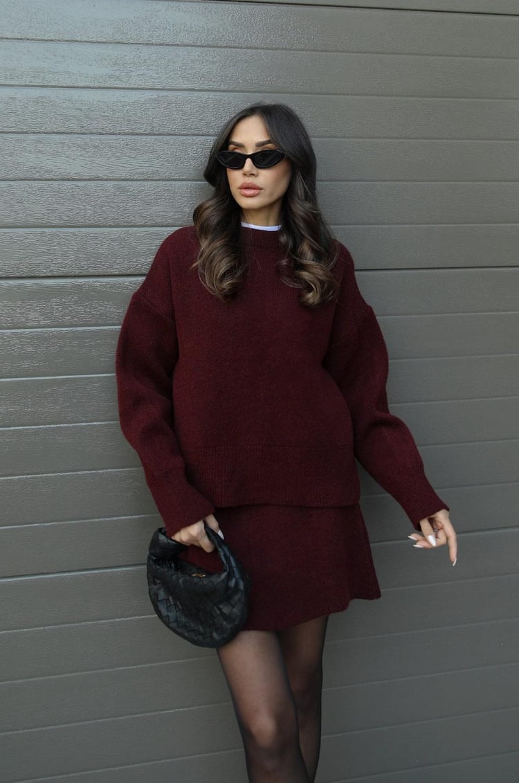 Norielle oversize pletená souprava šedá svetr sukně