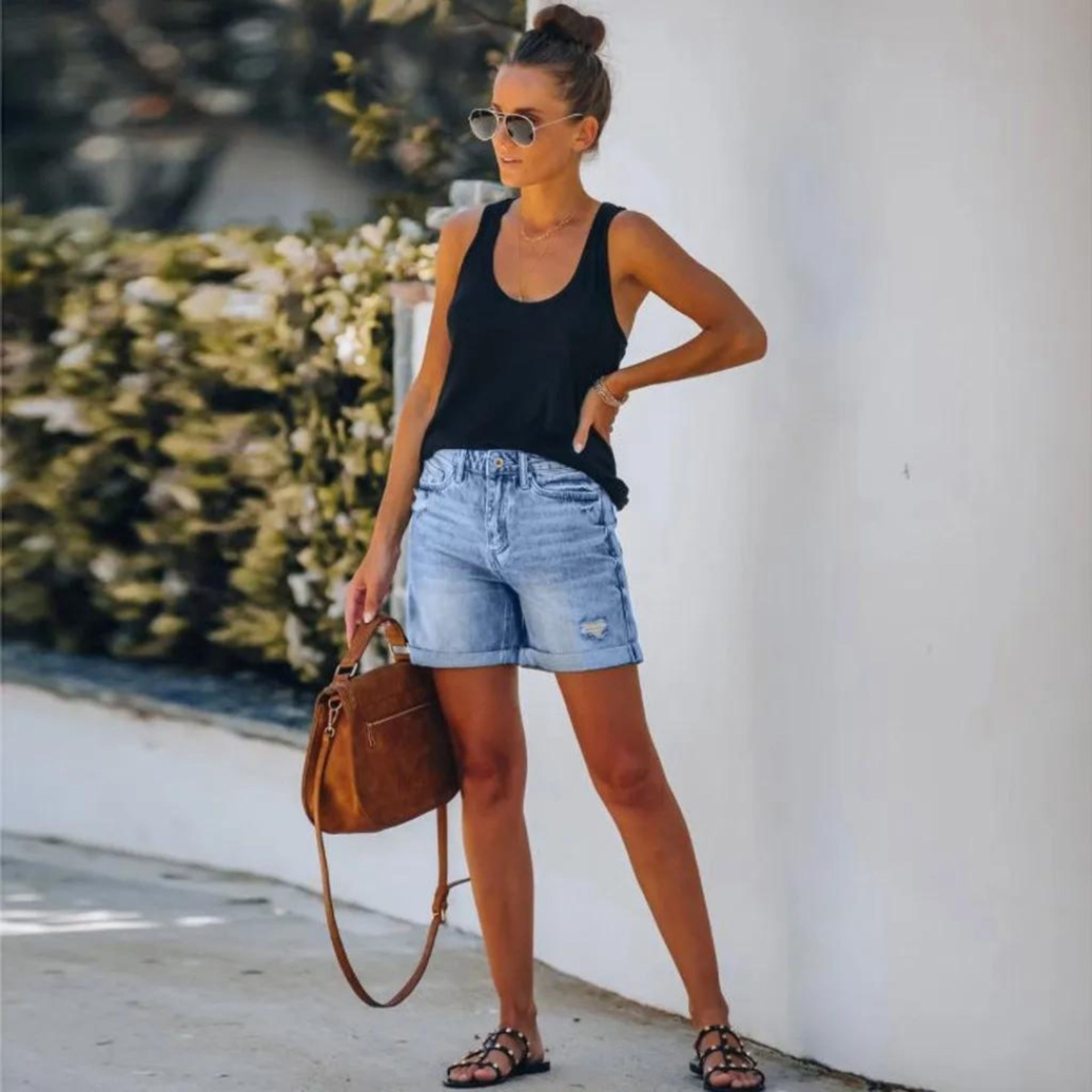Norielle džínové kraťasy vysoký pas modré denim