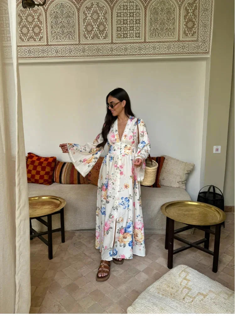 Norielle kimono maxi šaty bílá květované