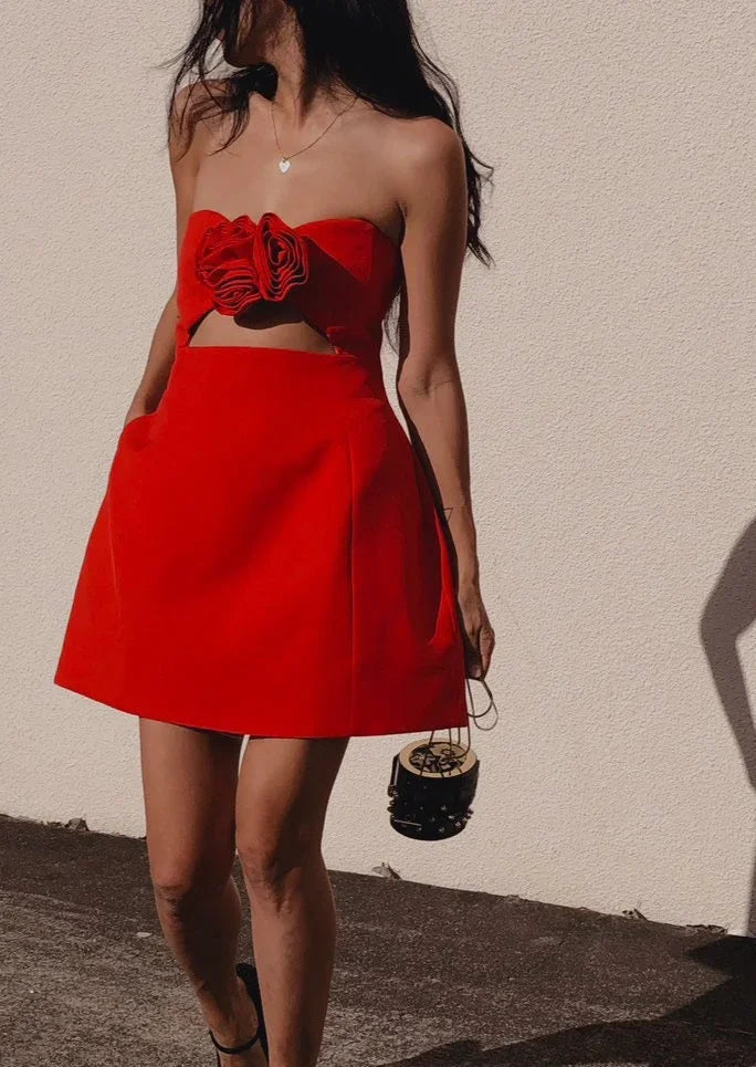Norielle bustier mini šaty růžové s květem