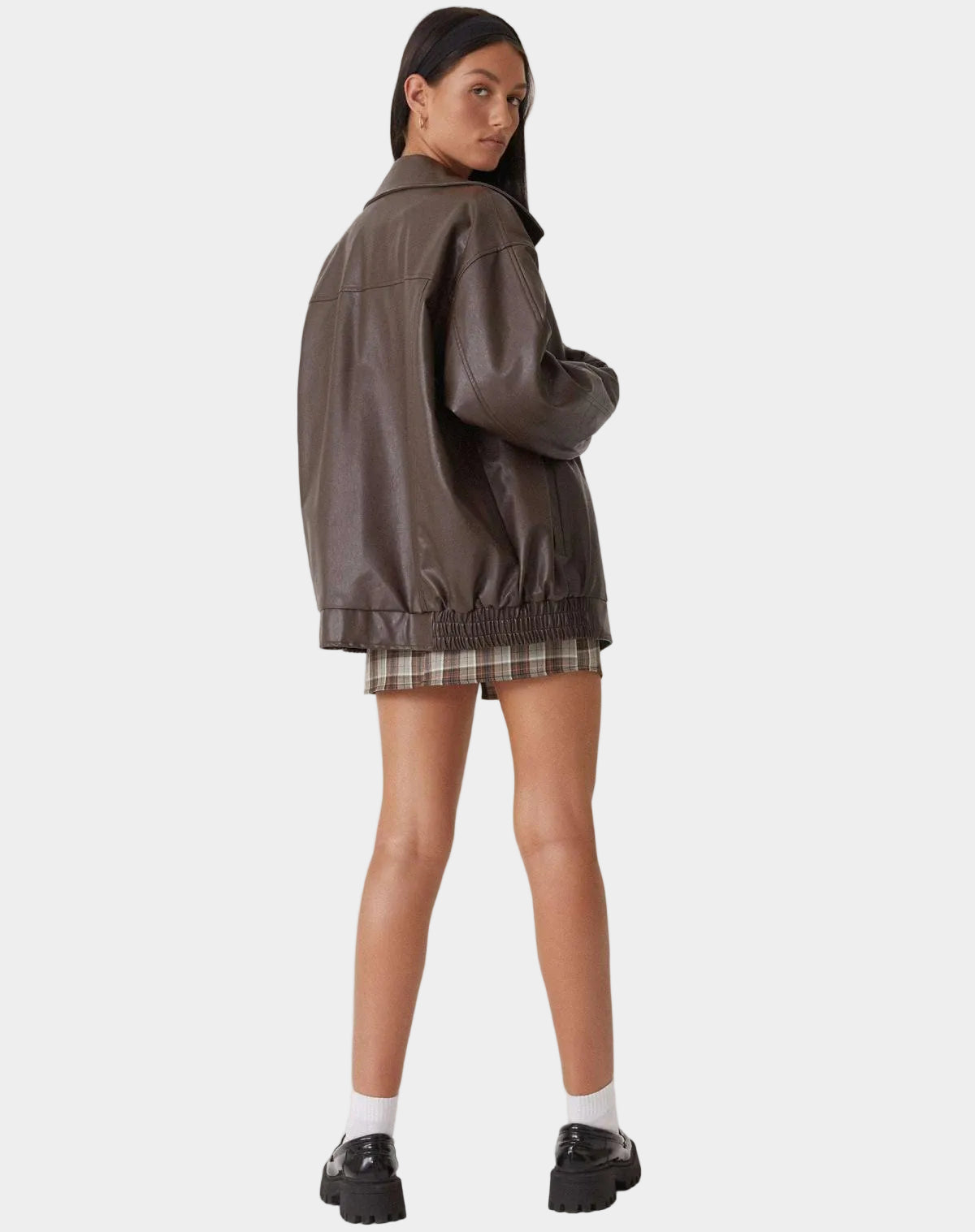 Norielle Oversize koženková bunda hnědá volná
