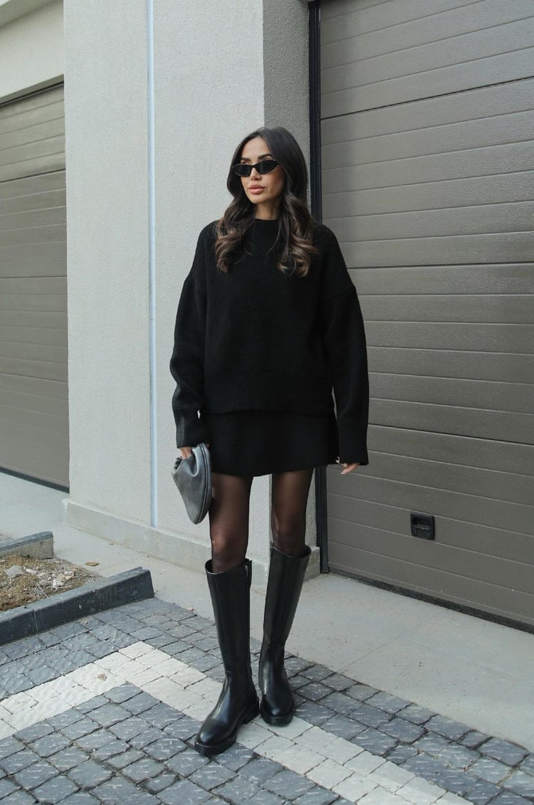 Norielle oversize pletená souprava šedá svetr sukně