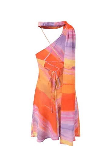 Norielle asymetrické mini šaty sunset oranžové