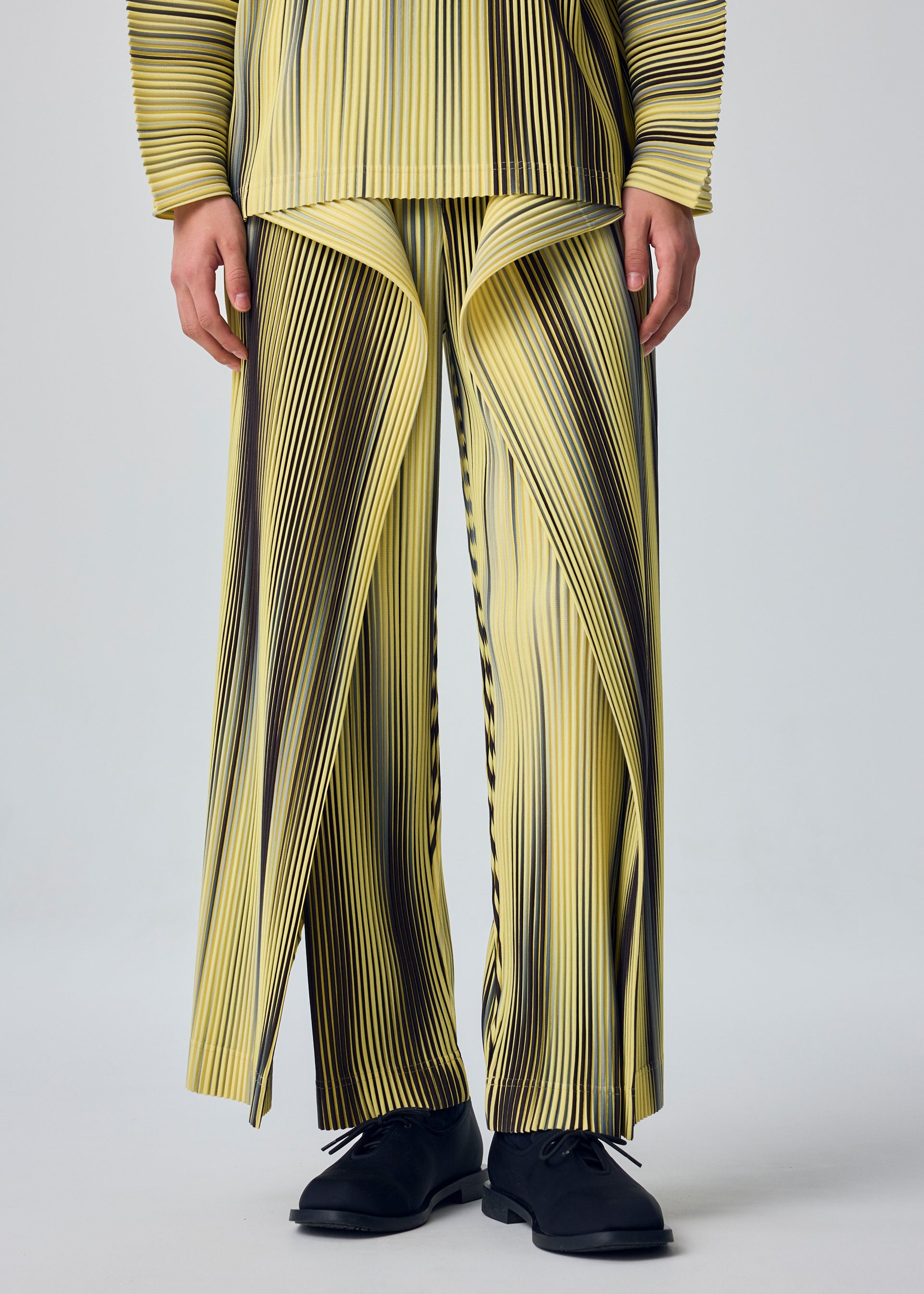 Issey Miyake Blend of Lights kalhoty 44 hnědé pruhované