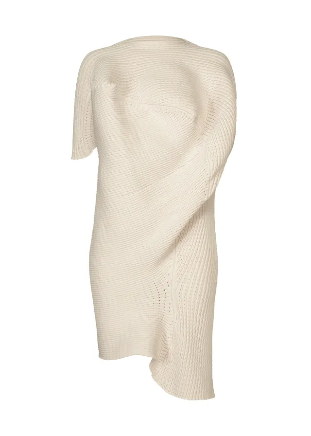 Issey Miyake Found Stone mini šaty off-white úpletové