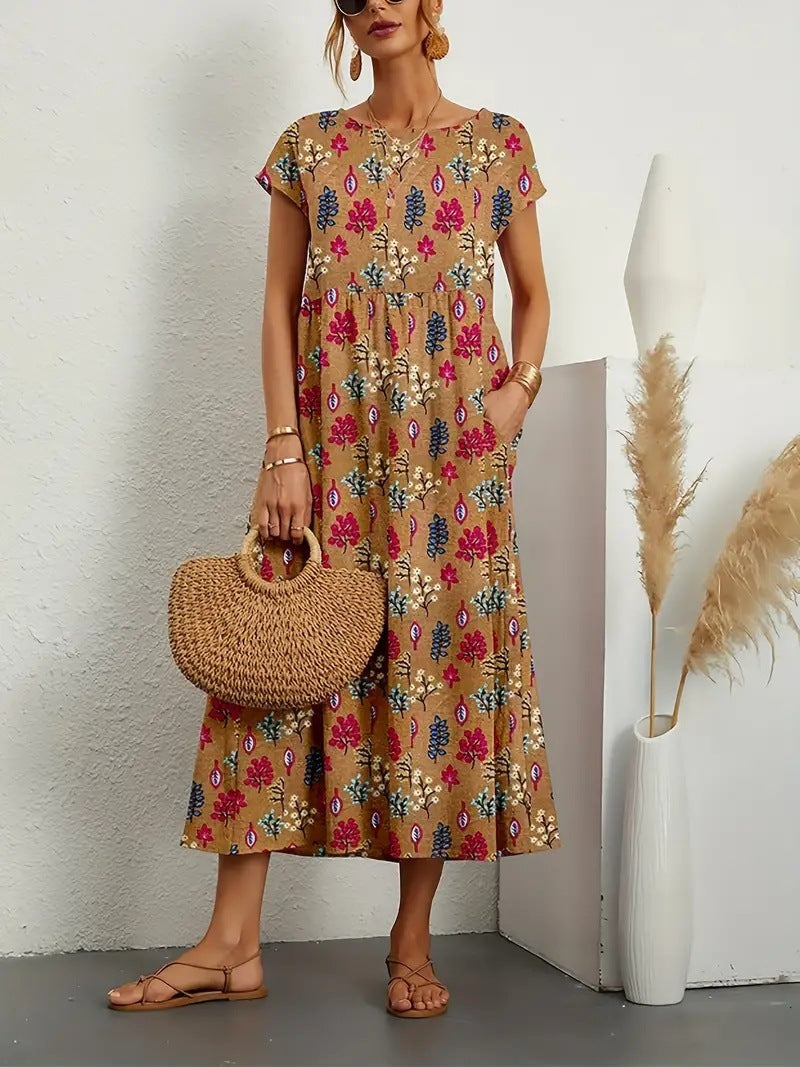 Norielle vintage midi šaty s potiskem červené