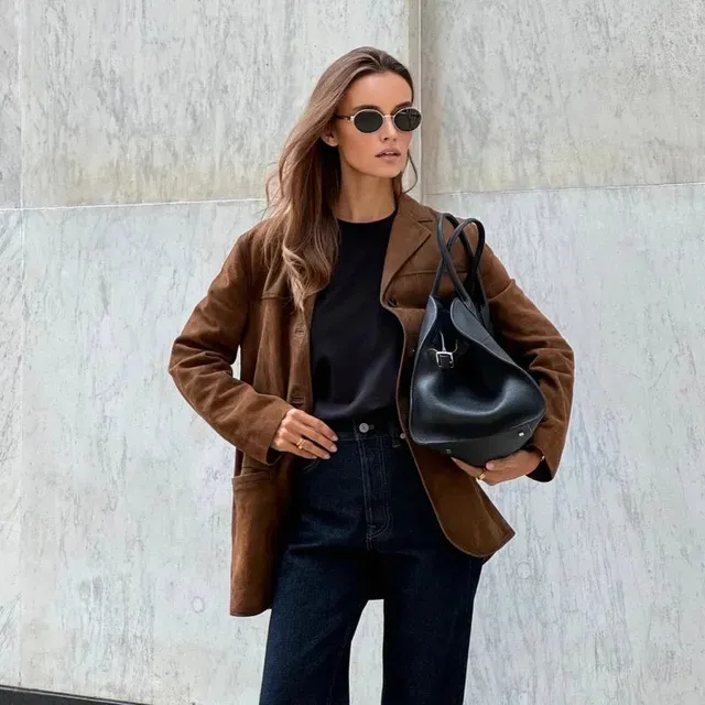 Norielle koženkové sako hnědé dámský blejzr elegantní
