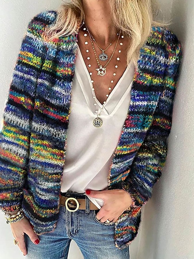 Norielle barevný pletený cardigan hnědý