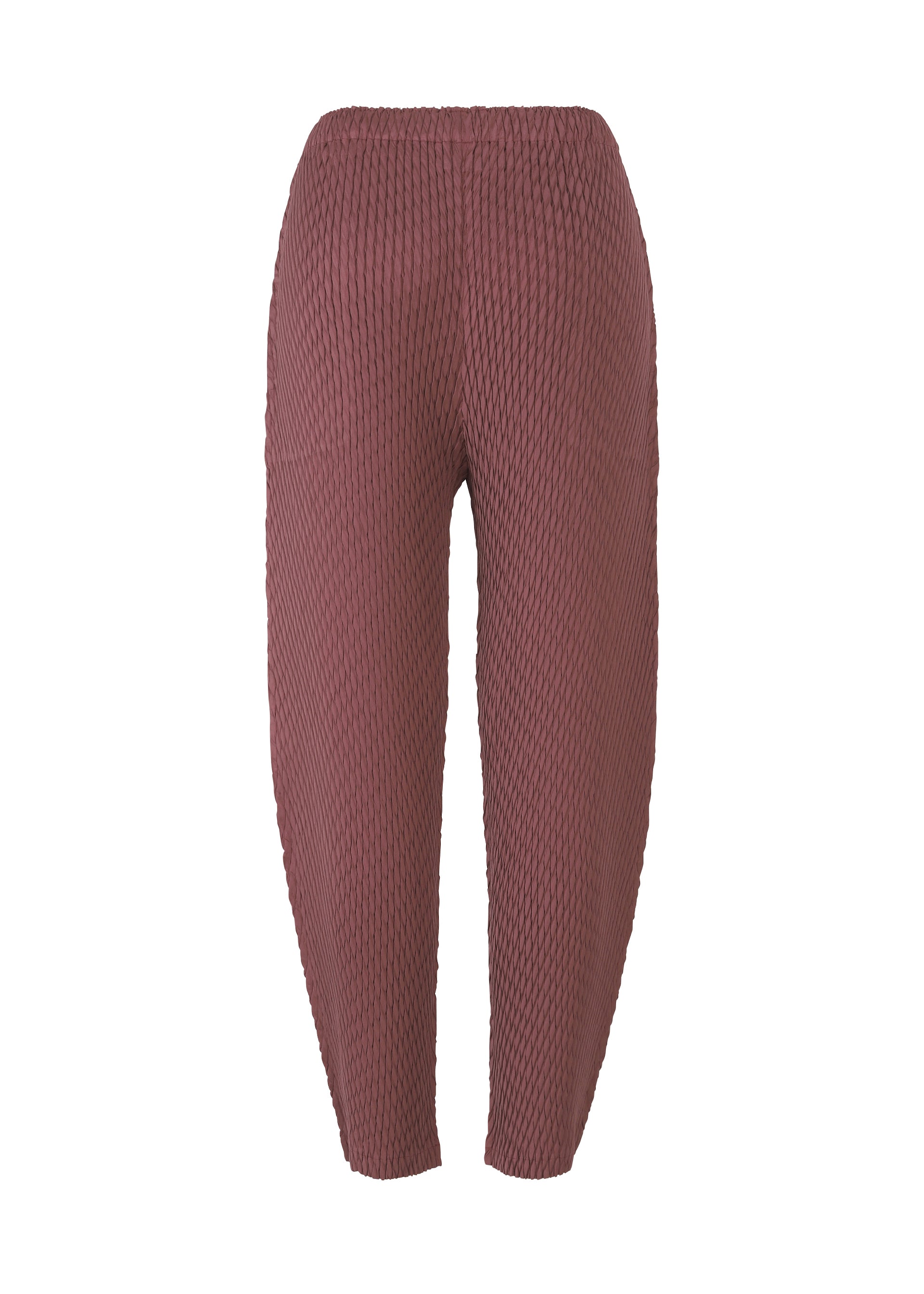 Issey Miyake Sleek Pleats kalhoty světle šedé saténové