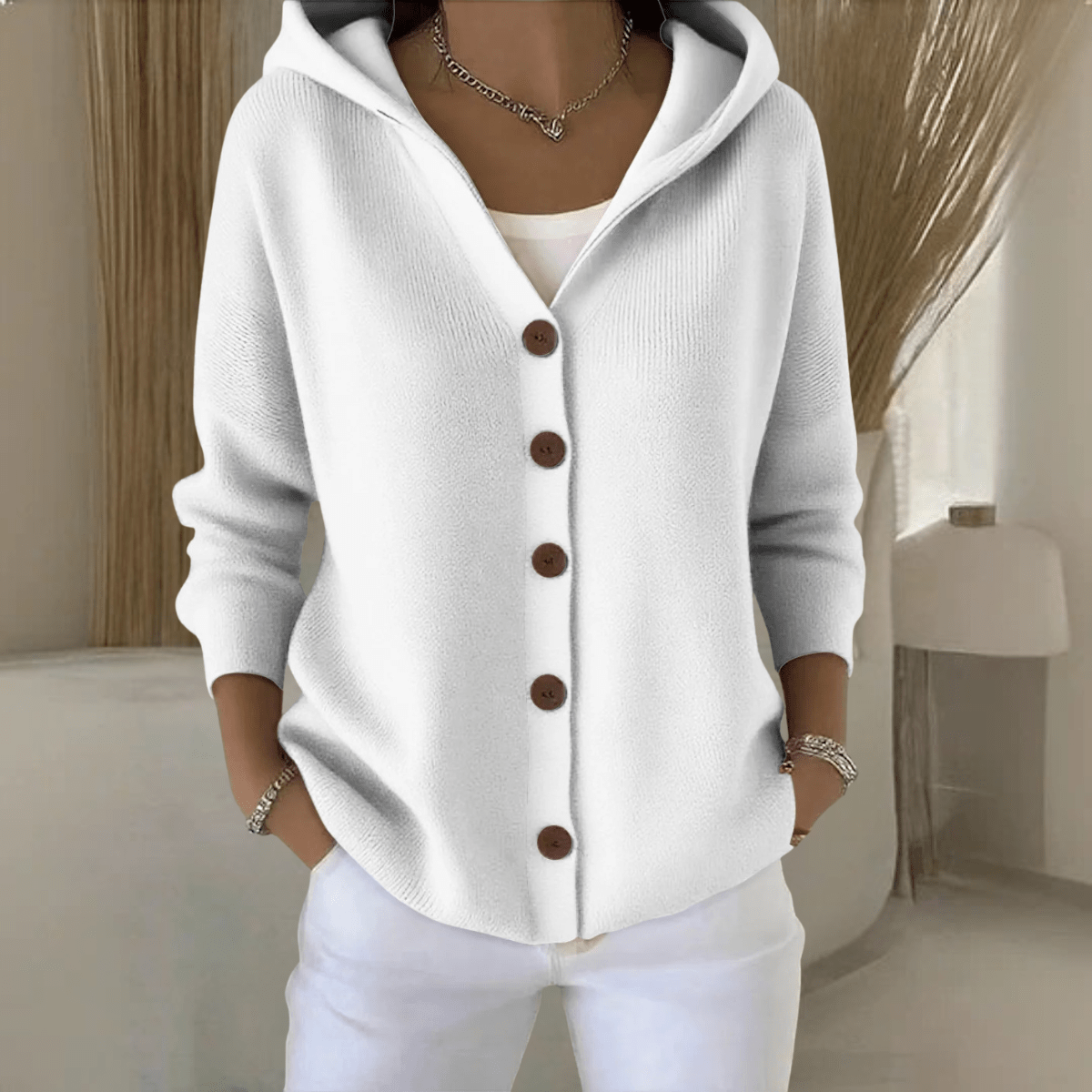 Norielle pletený cardigan s kapucí na knoflíky růžový