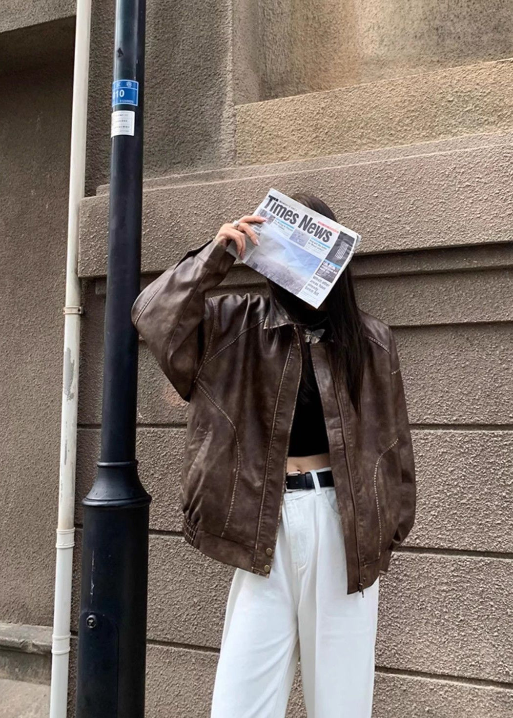 Norielle Nova oversize bunda z eko kůže hnědá