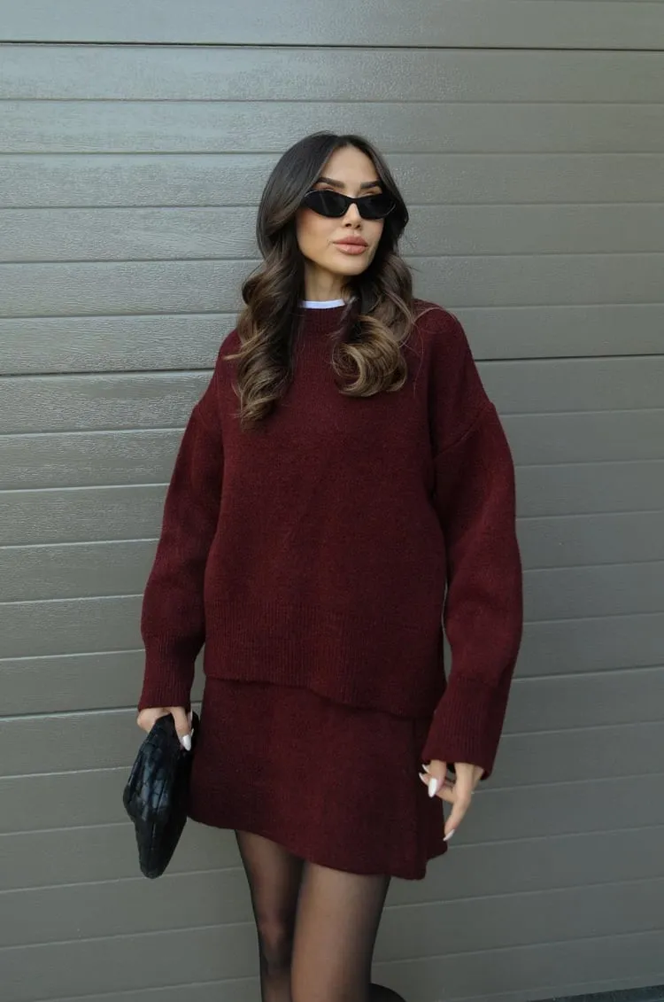 Norielle oversize pletená souprava šedá svetr sukně