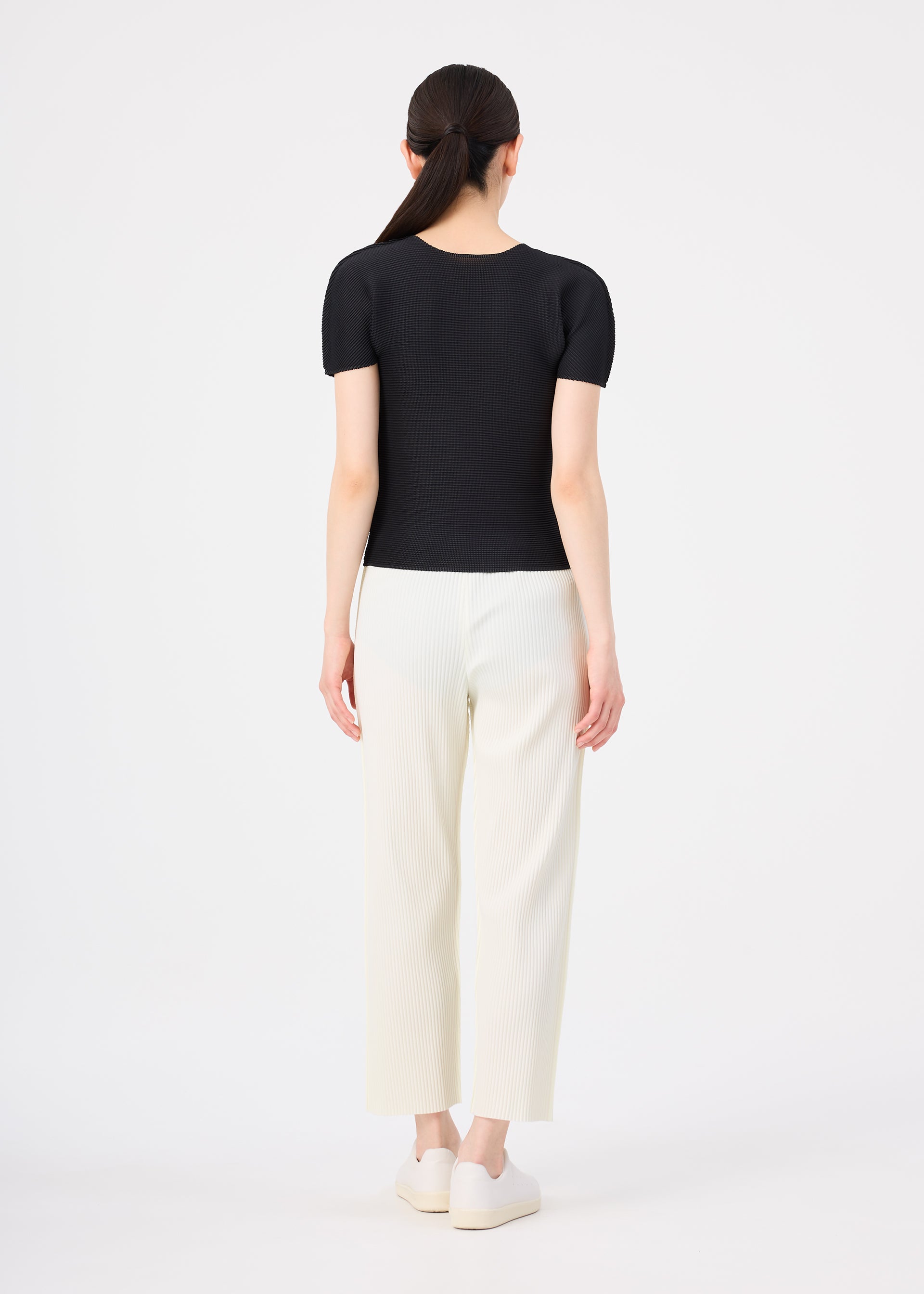 Issey Miyake Fine Knit Pleats kalhoty bílé lehký úplet