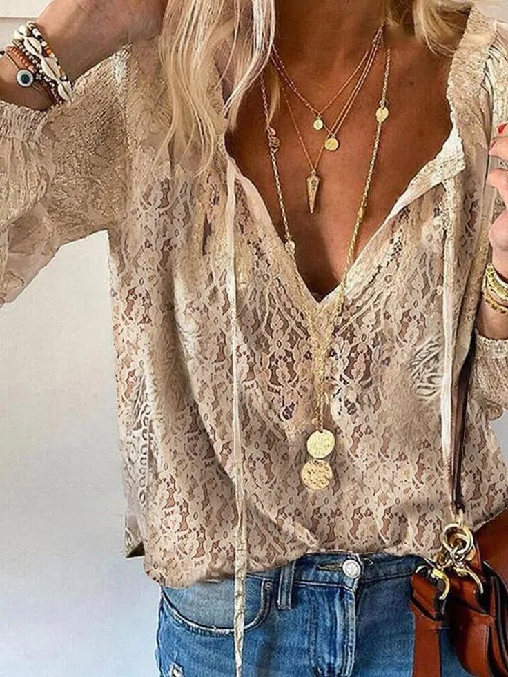 Norielle krajková halenka s véčkem khaki splývavá