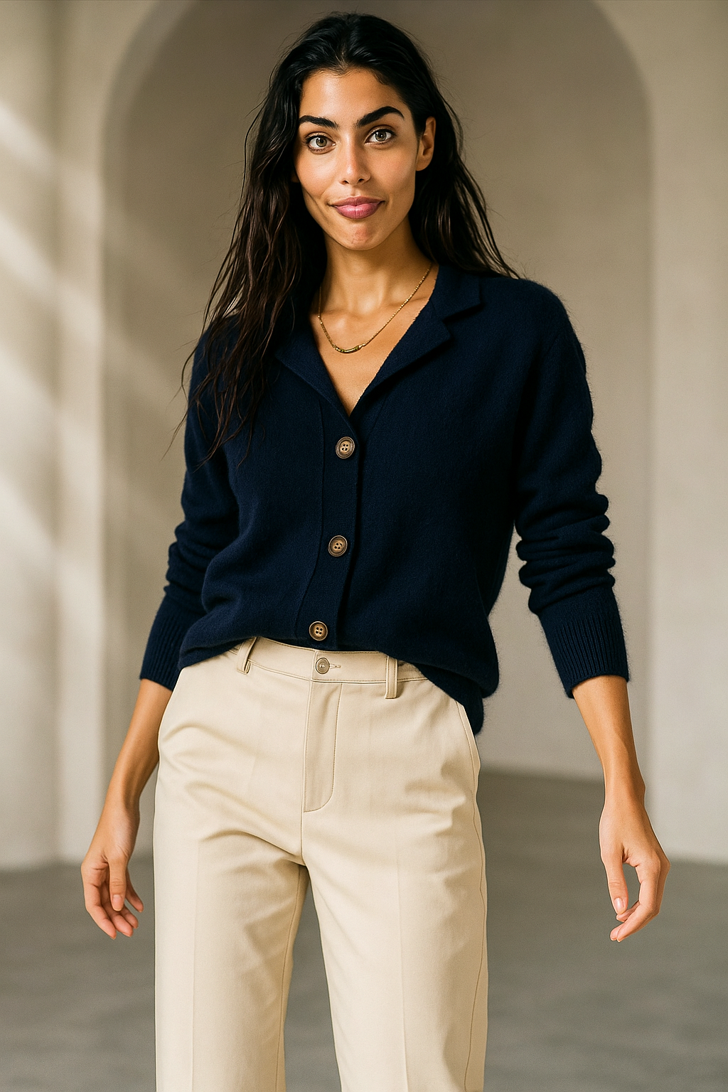 Norielle dámský cardigan s výstřihem camel