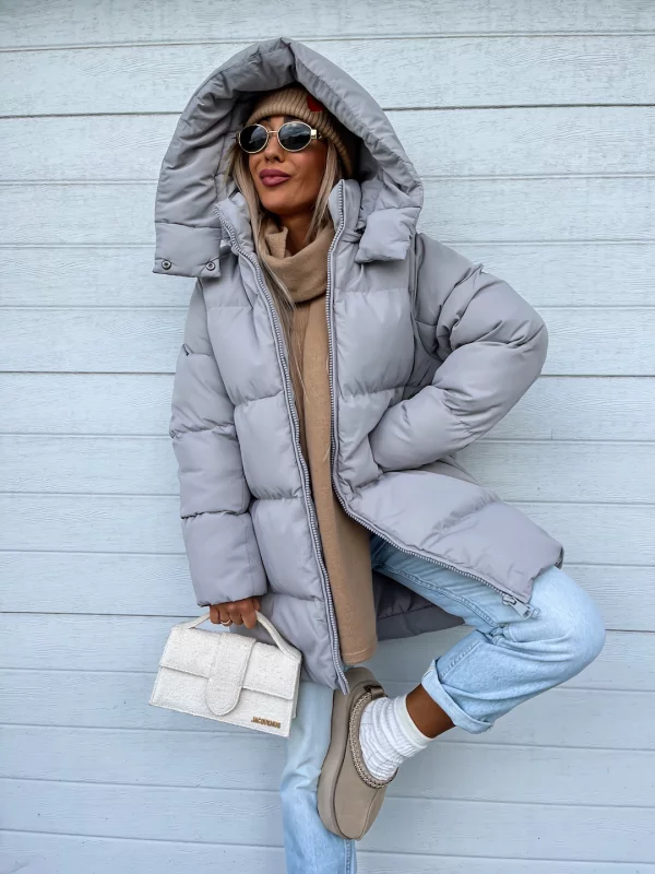 Norielle péřovka dámská oversize béžová s kapucí