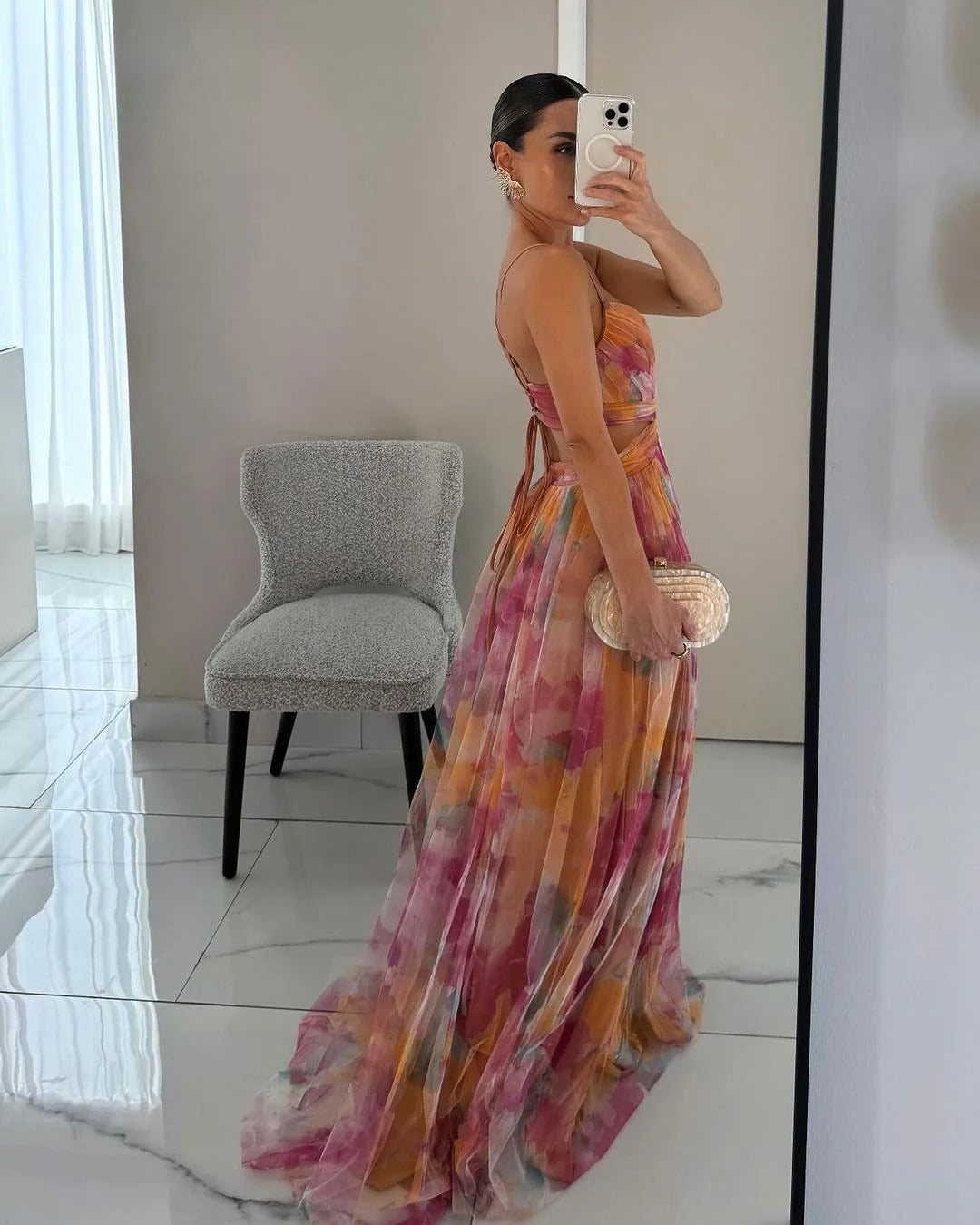 Norielle maxi plážové šaty akvarelové oranžové