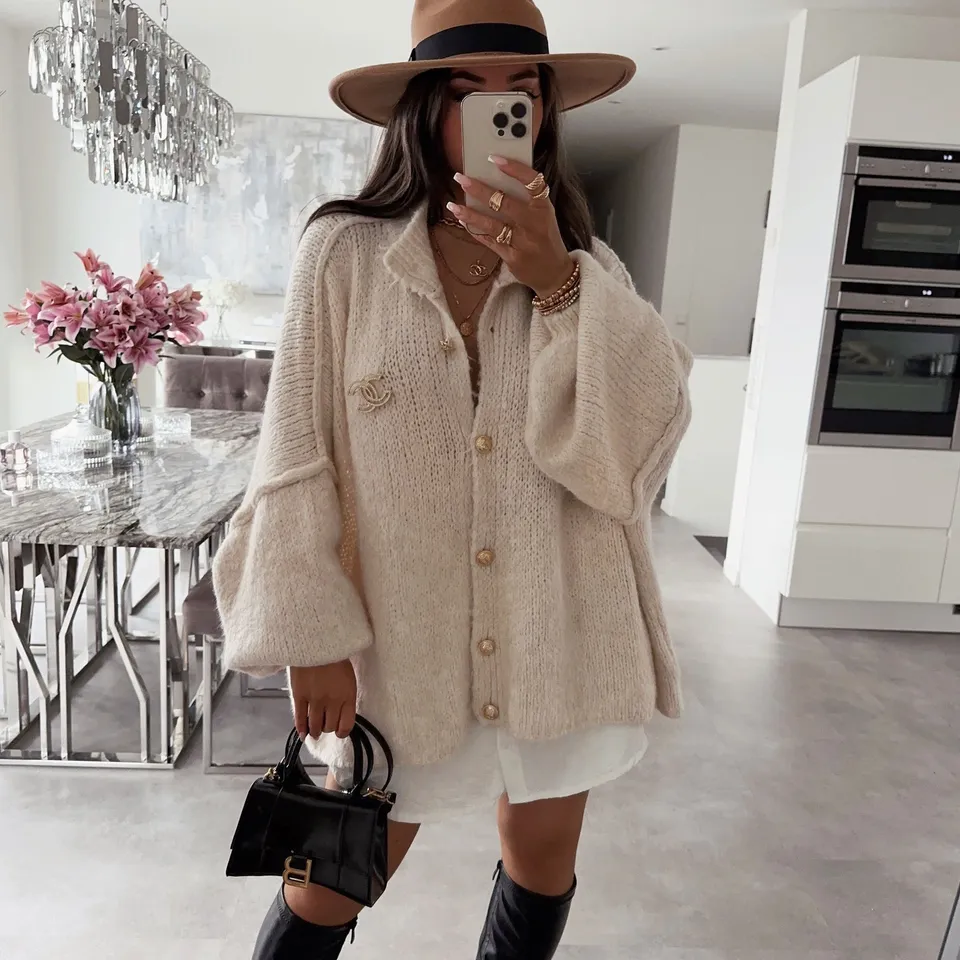 Norielle béžový oversize cardigan na knoflíky