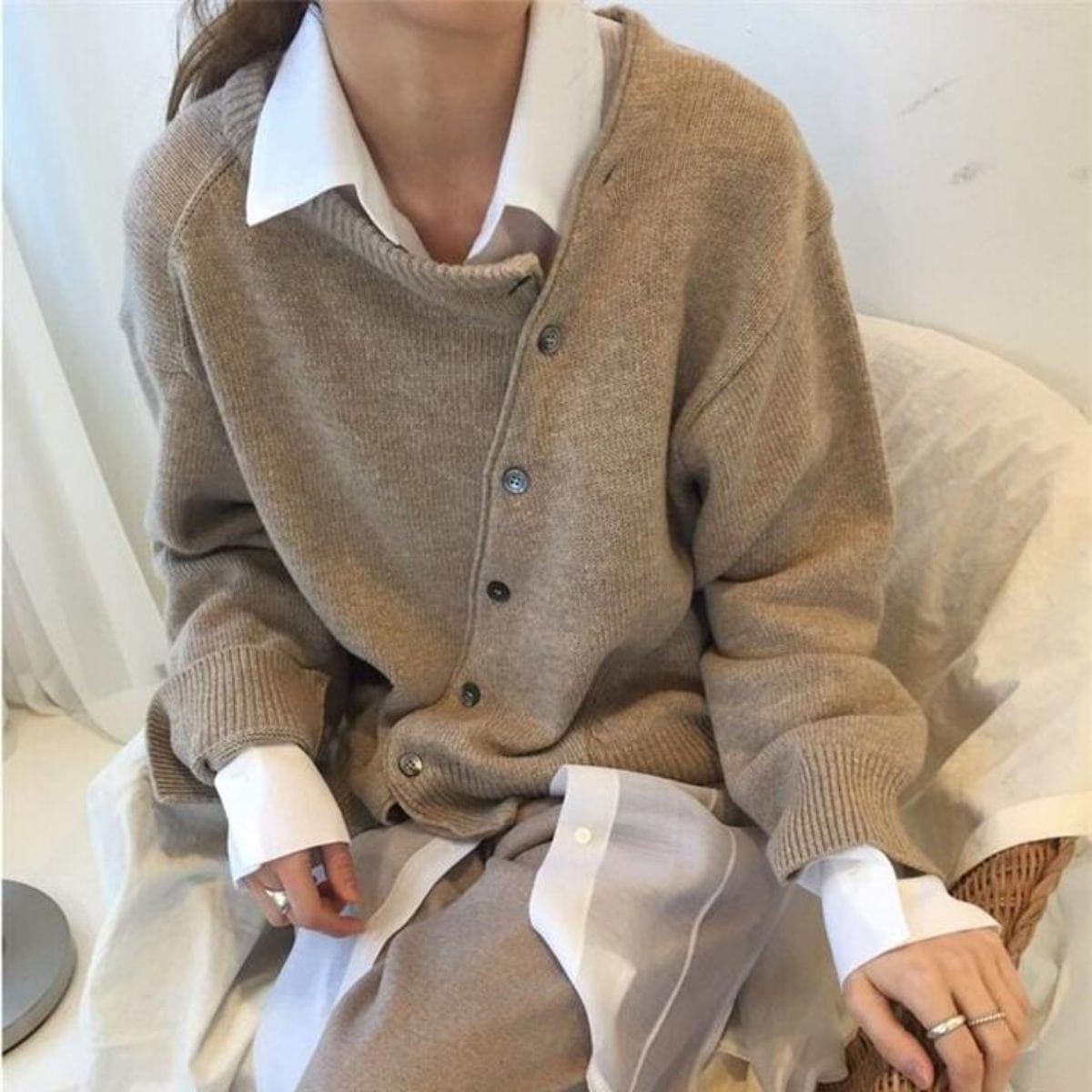 Norielle pletený cardigan s límečkem hnědá