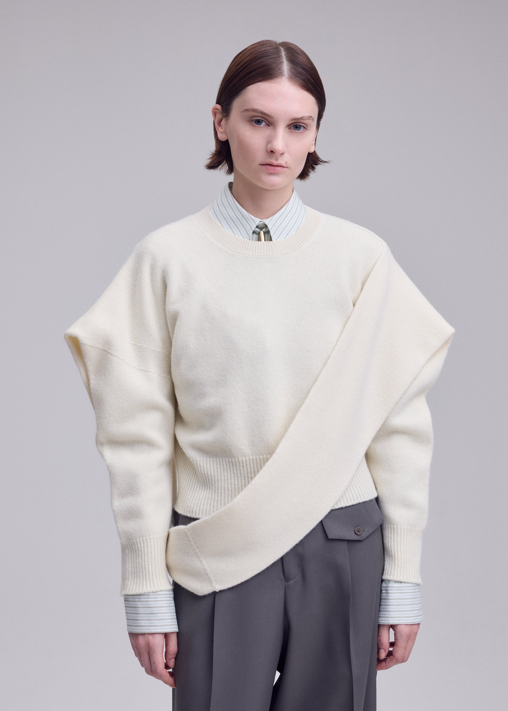 Issey Miyake O Knit vlněný svetr off-white 2