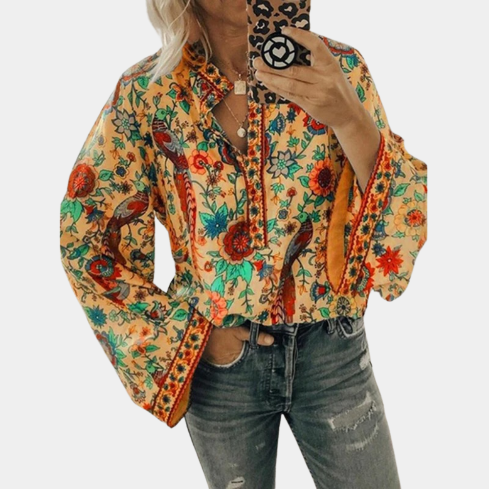 Norielle dámská boho halenka žlutá květovaná véčko