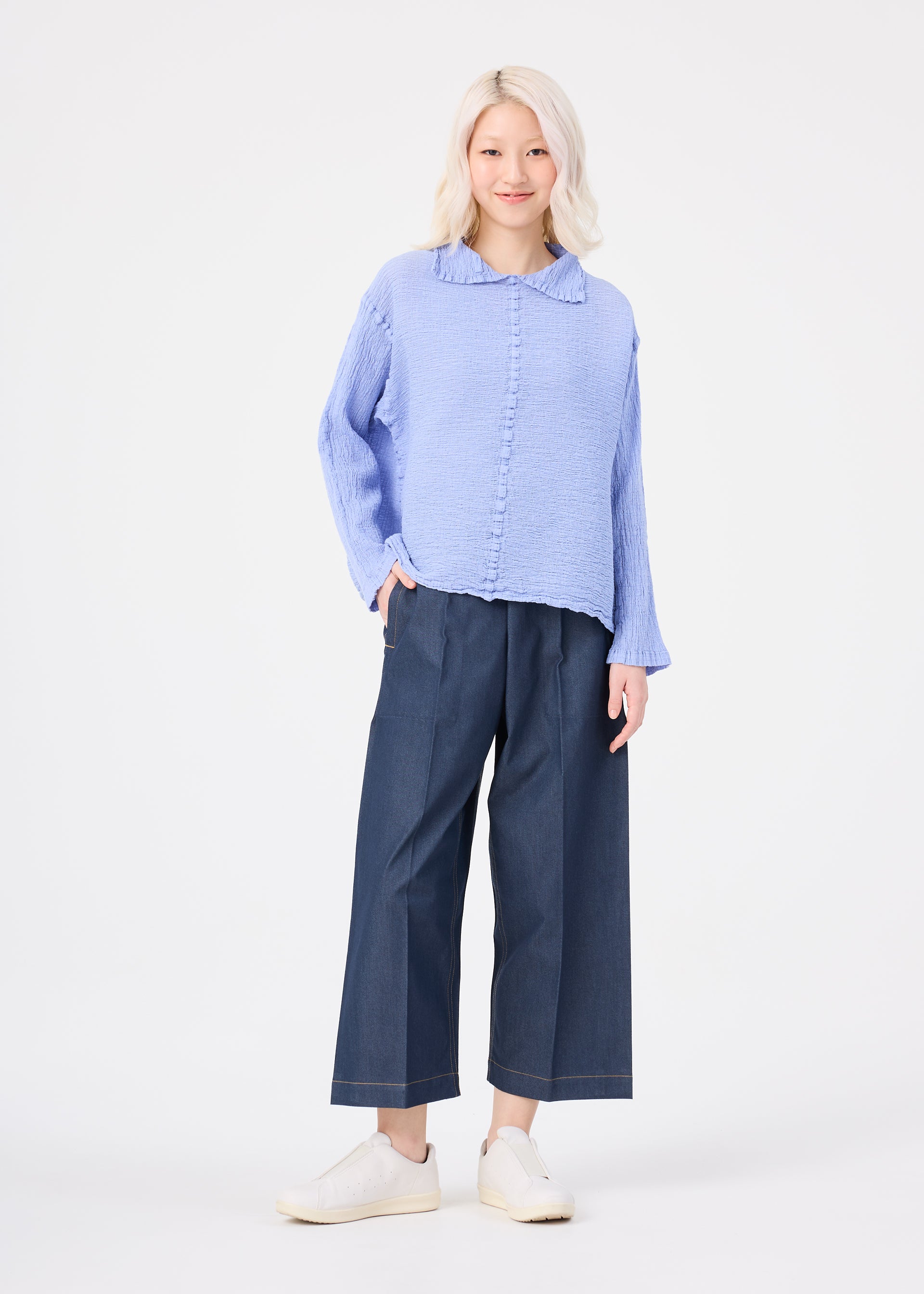me Issey Miyake Polycotton Crepe top taupe dlouhý rukáv
