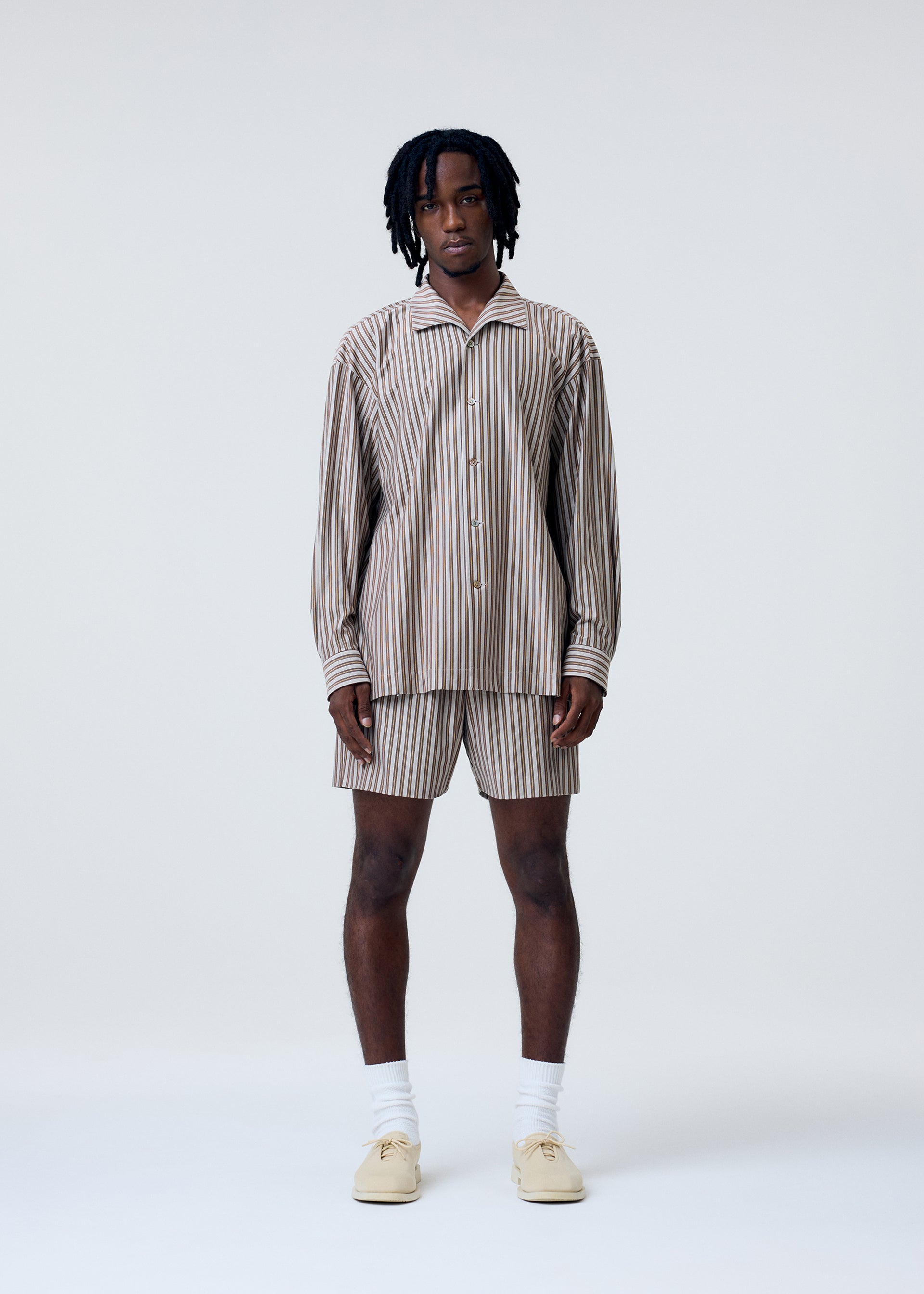 Issey Miyake Homme Plissé Stripe Jersey košile hnědá