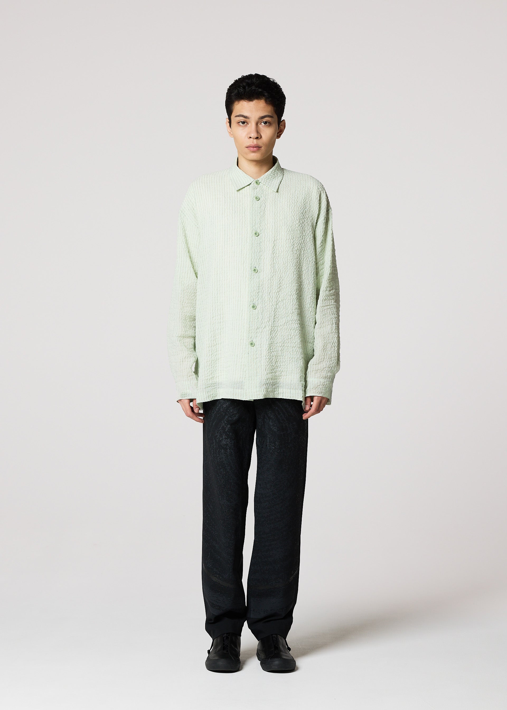 Issey Miyake IM Men Stripe Linen košile šedá