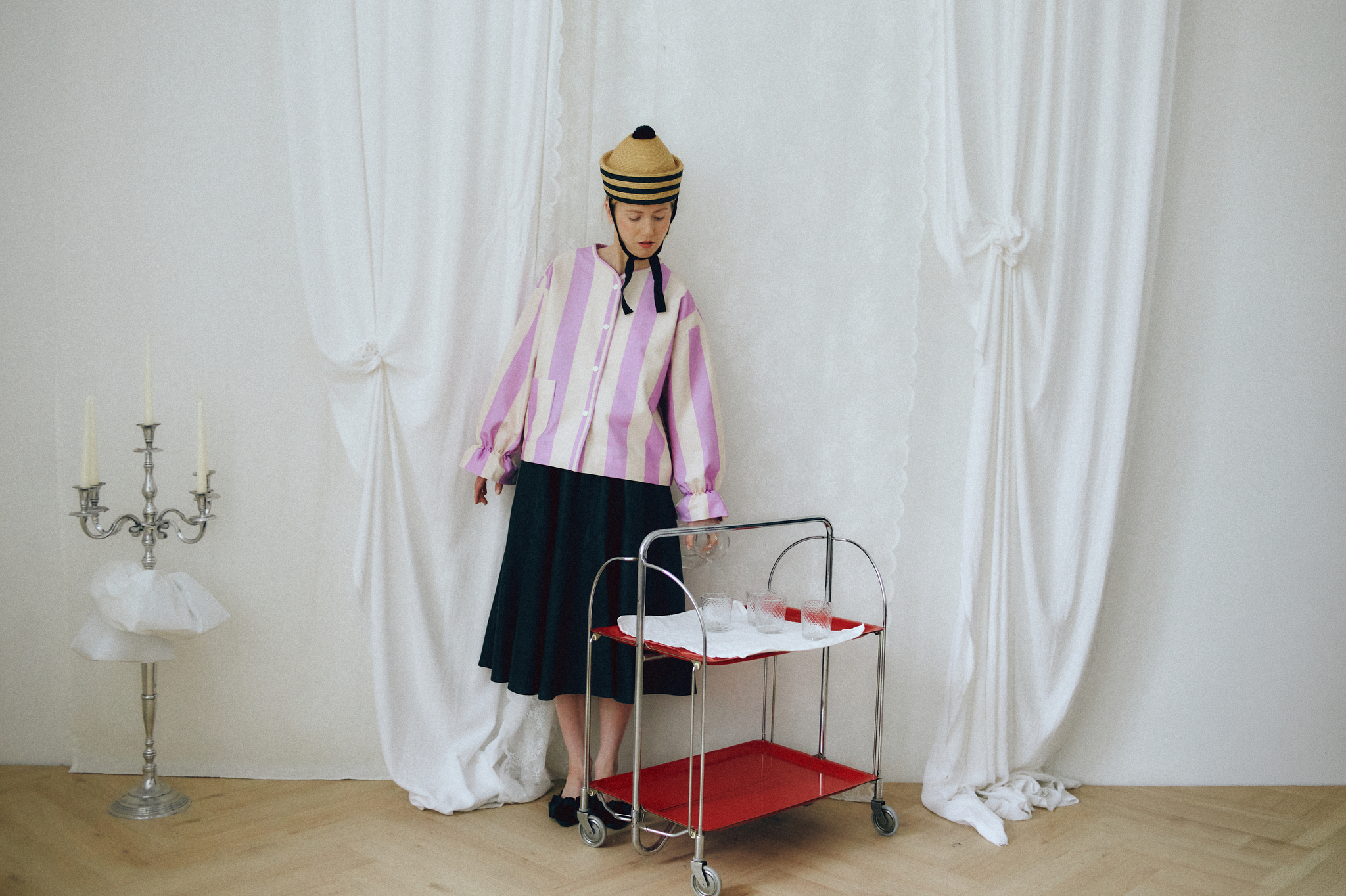 Aurelia & Zwei Frauen Creme Rose Stripes bunda pruhovaná