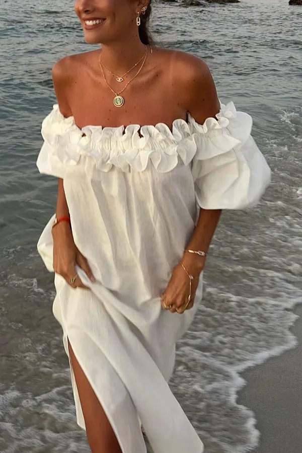 Norielle boho maxi šaty s odhalenými rameny bílé