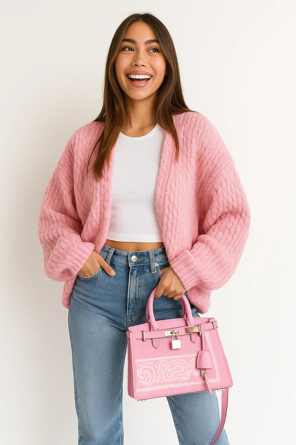 Norielle Cocooning cardigan růžový oversize úplet