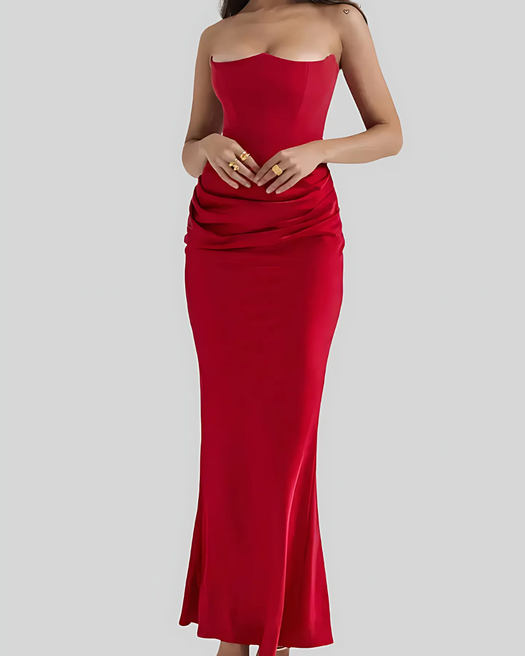 Norielle dlouhé šaty bustier hnědá řasení v pase