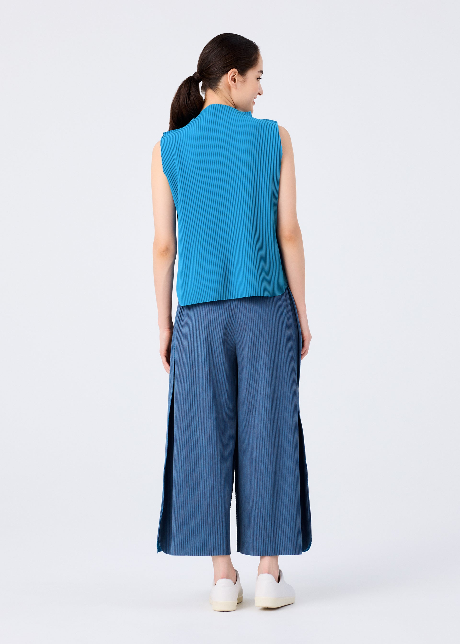 Issey Miyake Mix Fine Knit Pleats kalhoty žluté široké