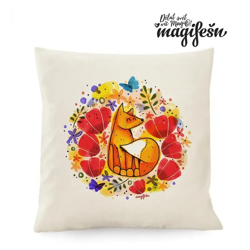 Magifešn FAIR TRADE polštář Liška v máku 50x50 bavlna