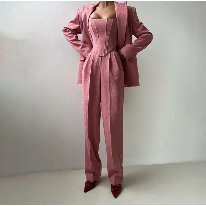 Norielle třídílný kostým sako vesta kalhoty šedý elegantní