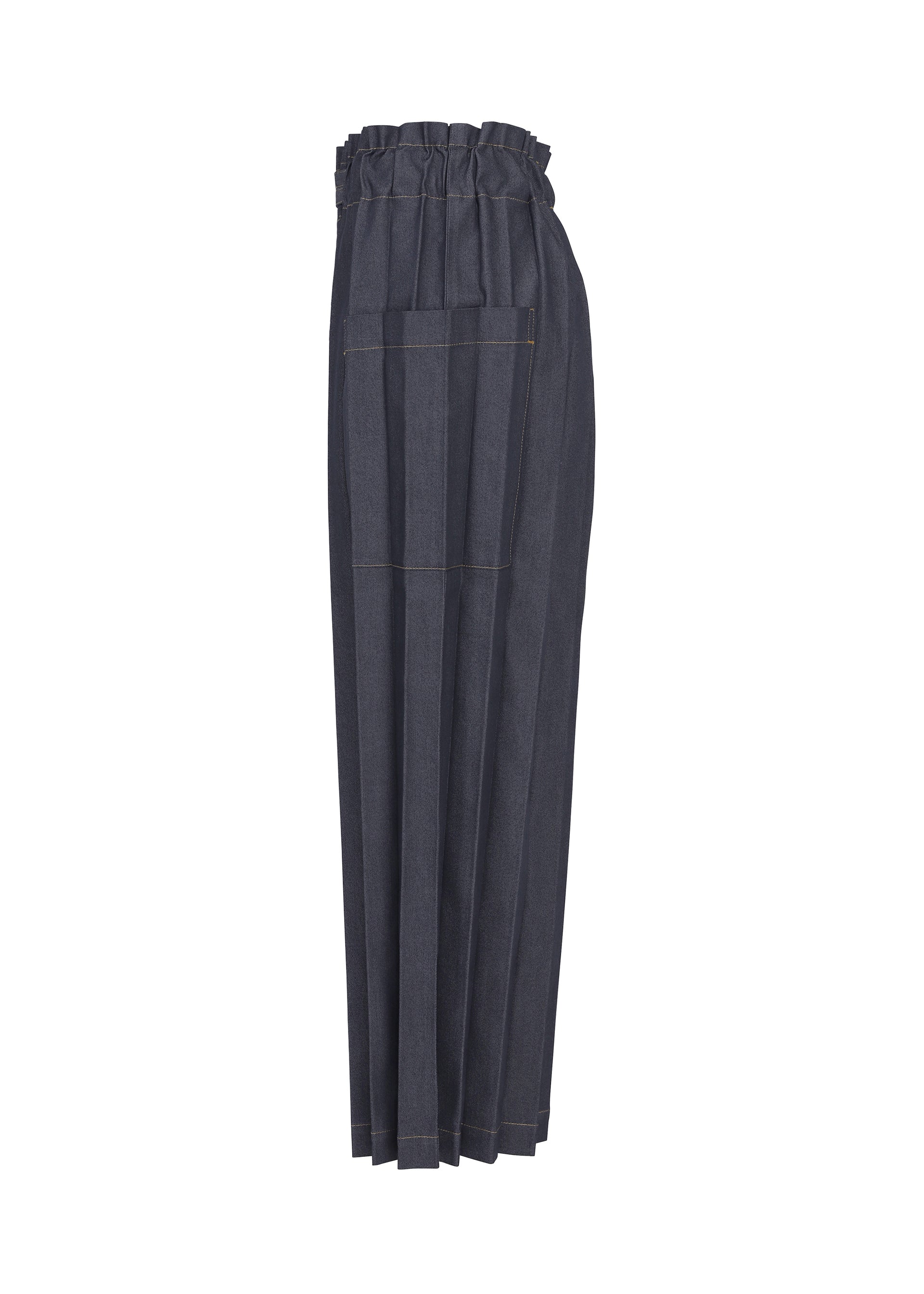me Issey Miyake Denim Pleats kalhoty indigo denim
