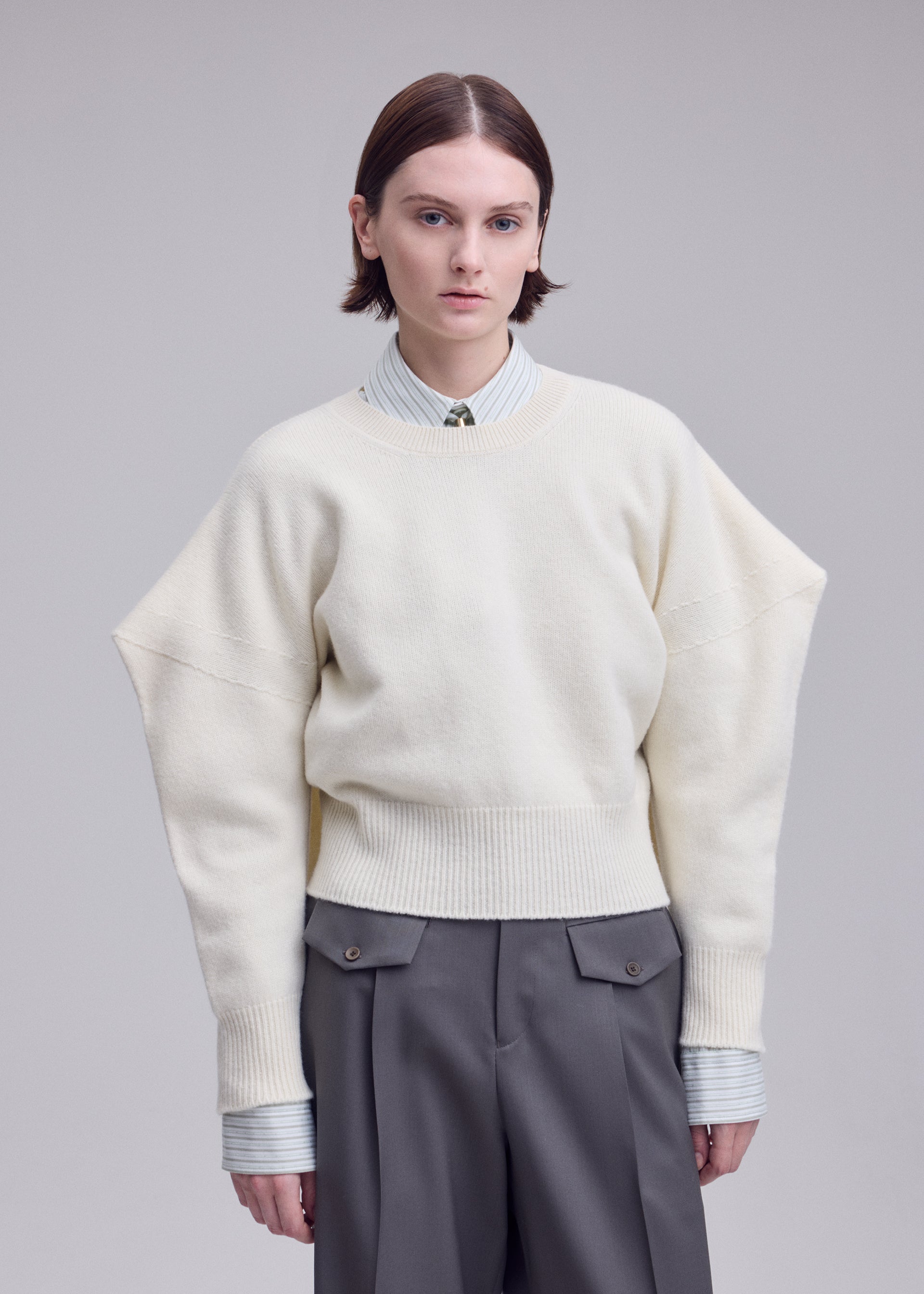 Issey Miyake O Knit vlněný svetr off-white 2