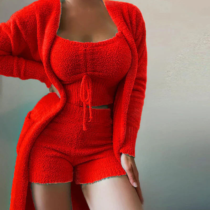 Norielle Knit 3dílná pletená souprava cardigan top šortky