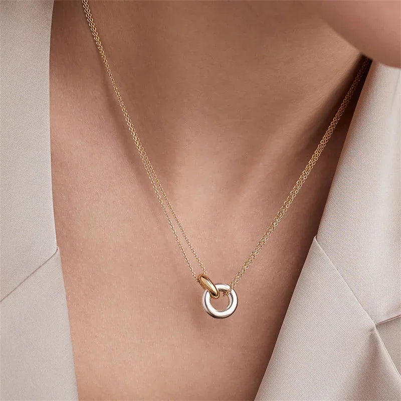 Norielle Double Cercle náhrdelník zlatý nerez