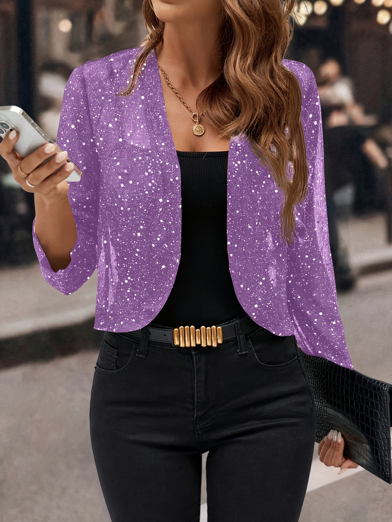 Norielle krátký cardigan s flitry růžový