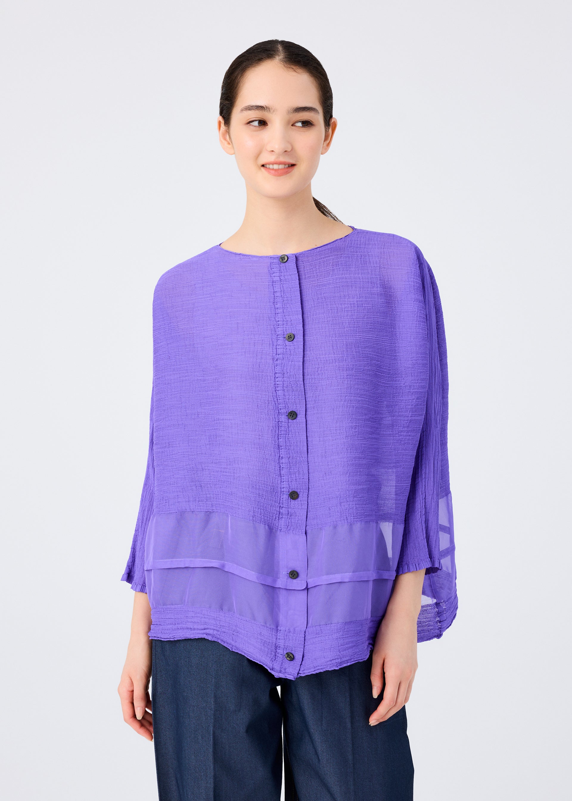 Issey Miyake Sheer See-Through Crepe kardigan černý