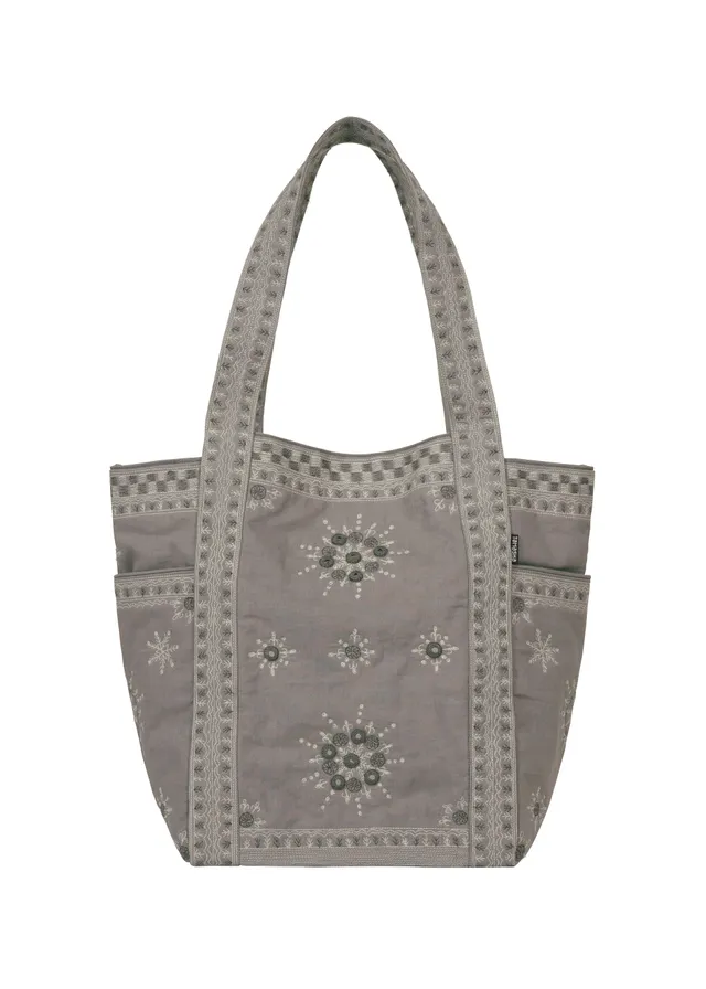 Issey Miyake HaaT Dazzle Mirror Box tote tmavě šedá s výšivkou