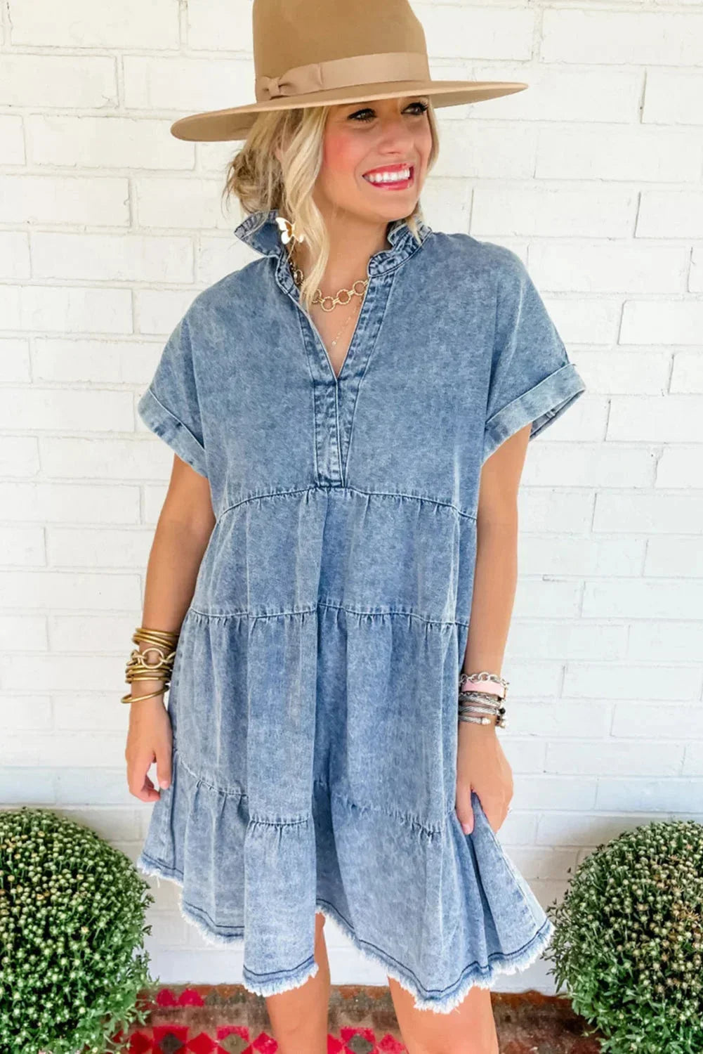 Norielle Denim krátké košilové šaty denimové s kapsami