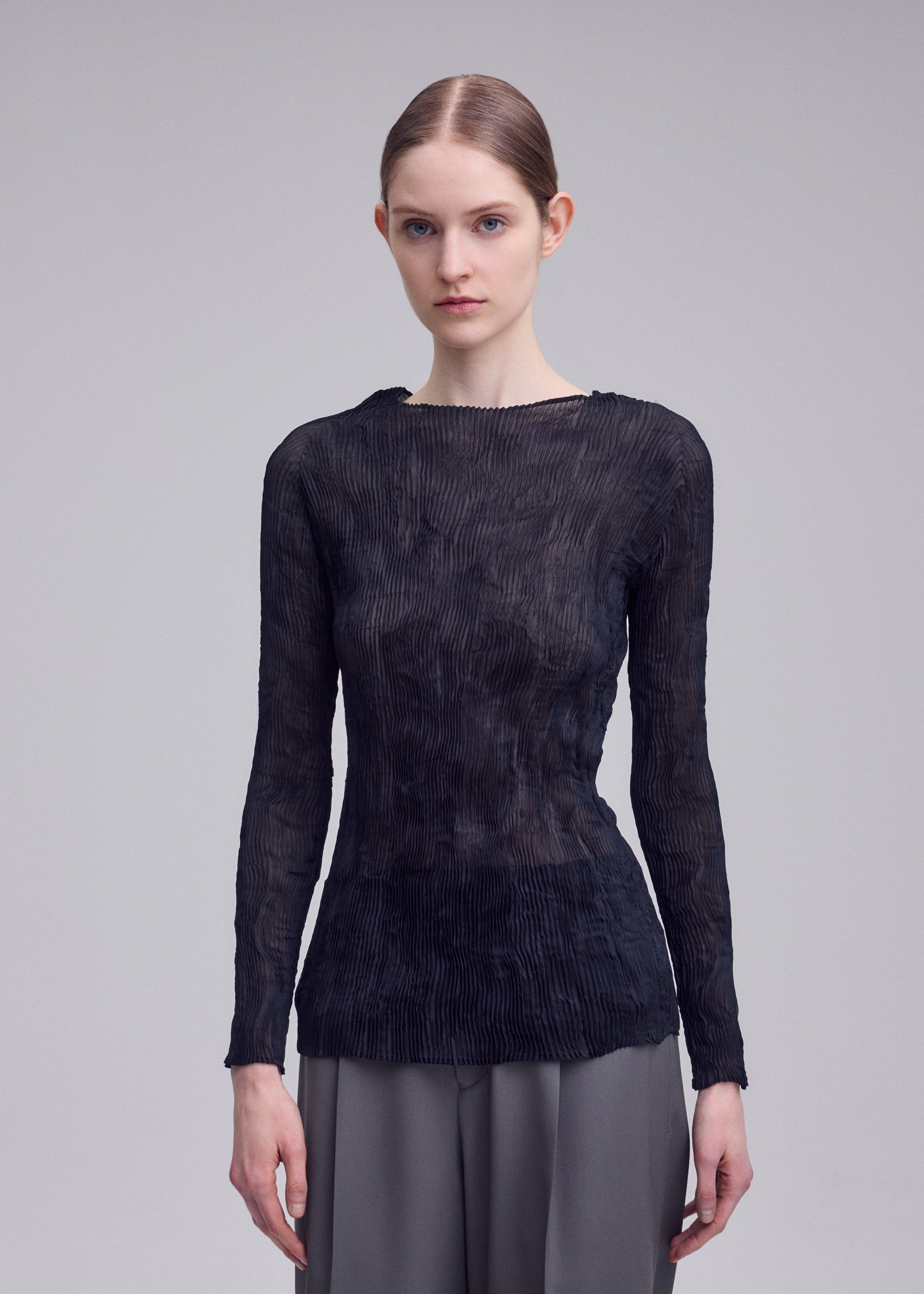 Issey Miyake Chiffon Twist BK/WT-68 top white průsvitný