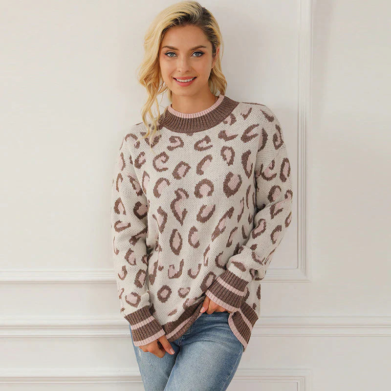 Norielle leopardí svetr měkká pletenina hnědá