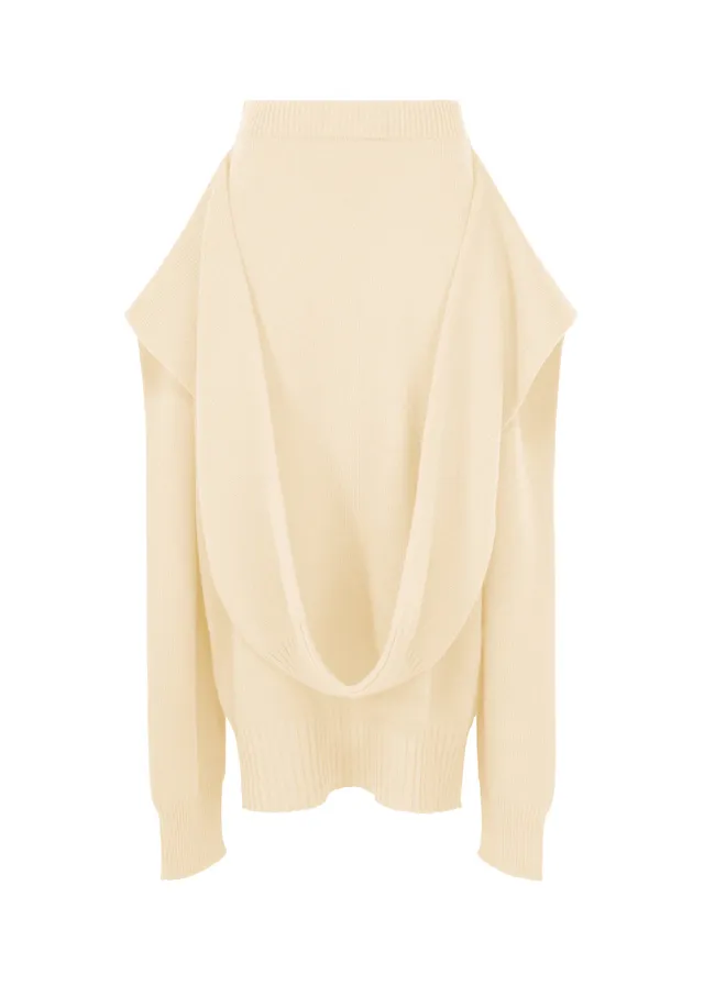Issey Miyake O Knit sukně off-white vlněná