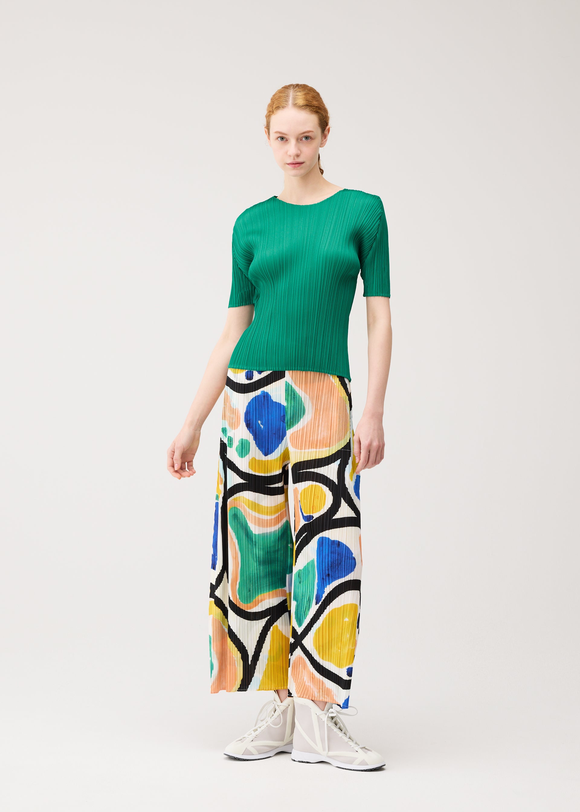 Issey Miyake Pleats Please Roll kalhotyširoké světle modré plisované