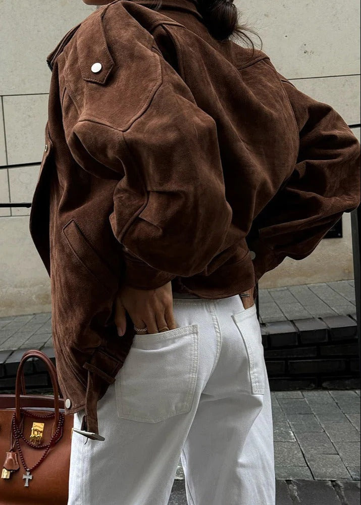 Norielle Bomber bunda semišová hnědá S