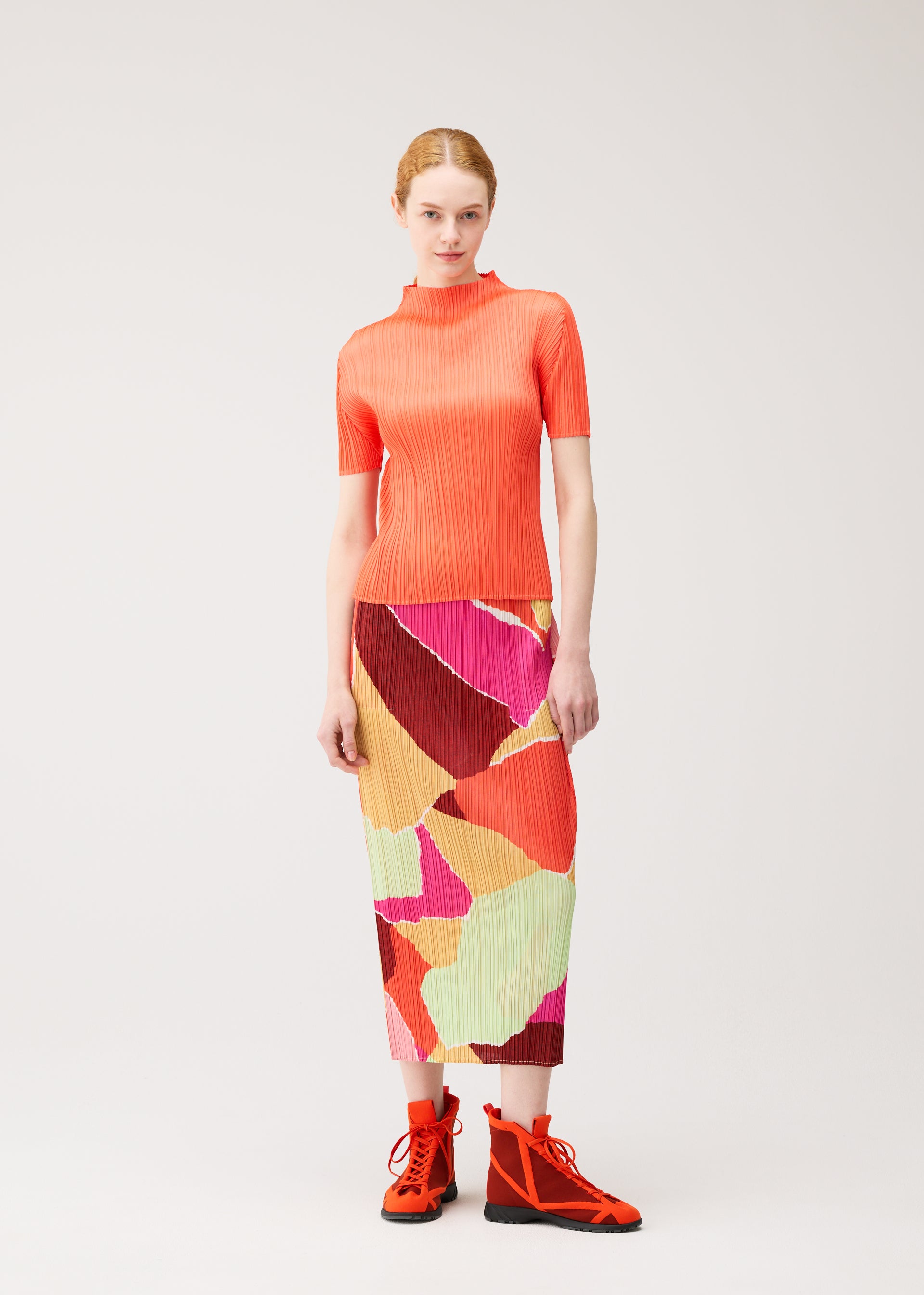 Issey Miyake Surprise! sukně oranžová vzorovaná